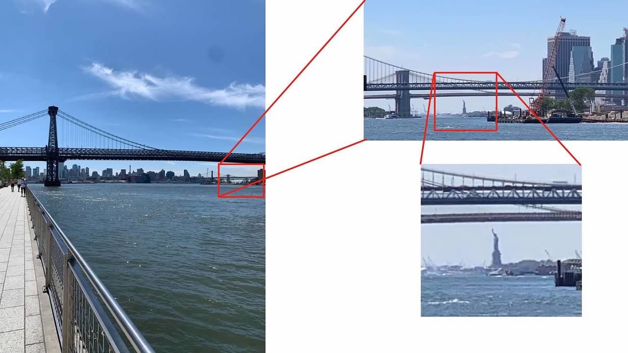 Photos of the Statue of Liberty under the Williamsburg and Brooklyn Bridges.
