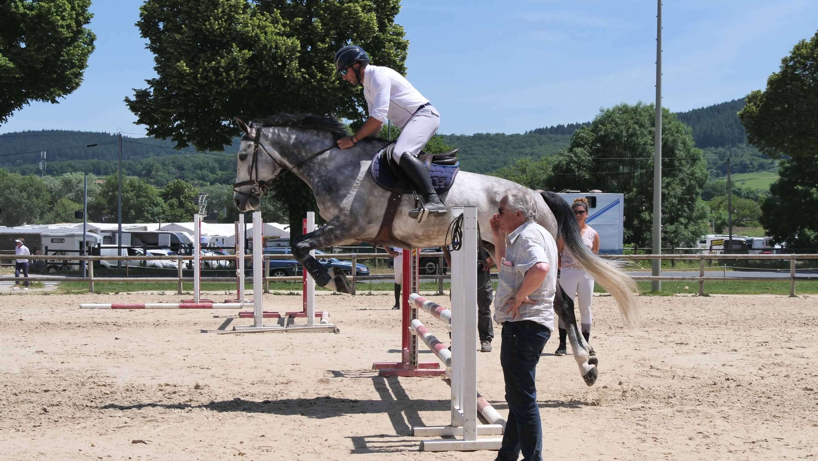 Equestrian practicing a jump