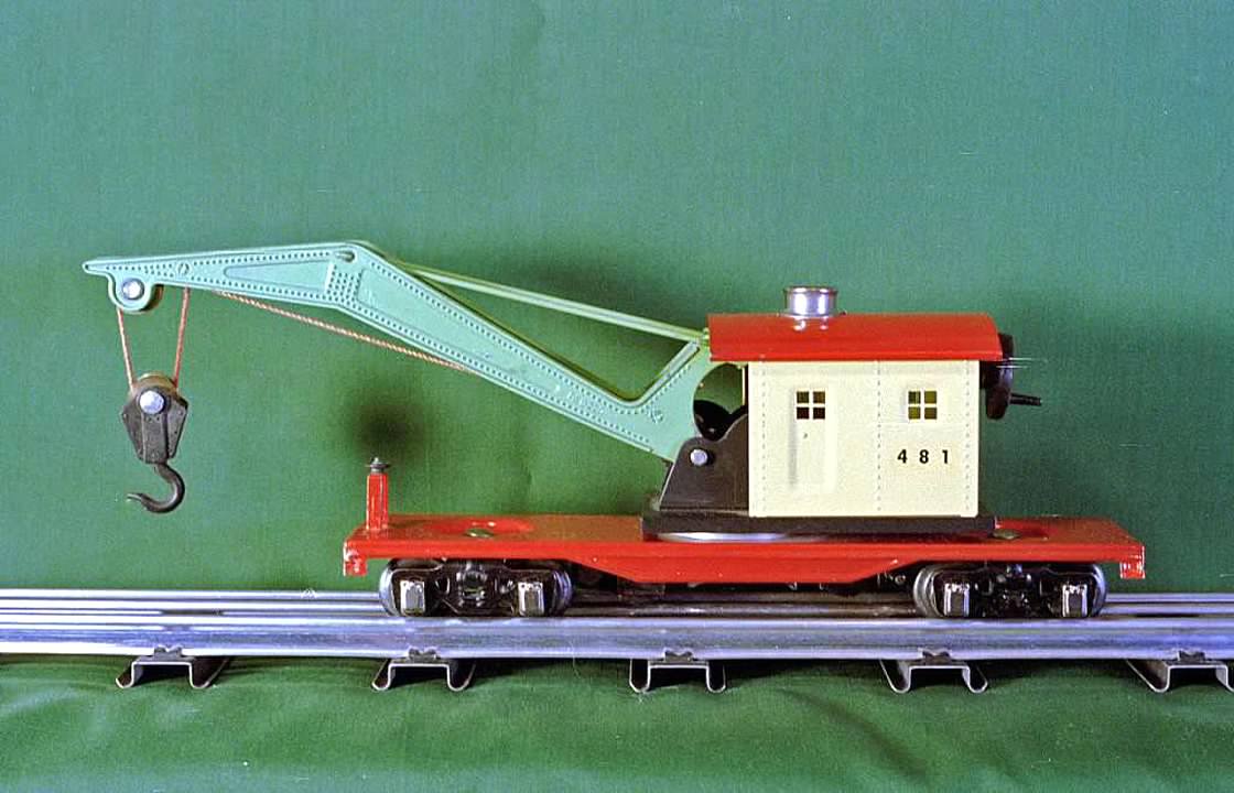 Lionel model railroad crane car No. 219. Crane arm raises and